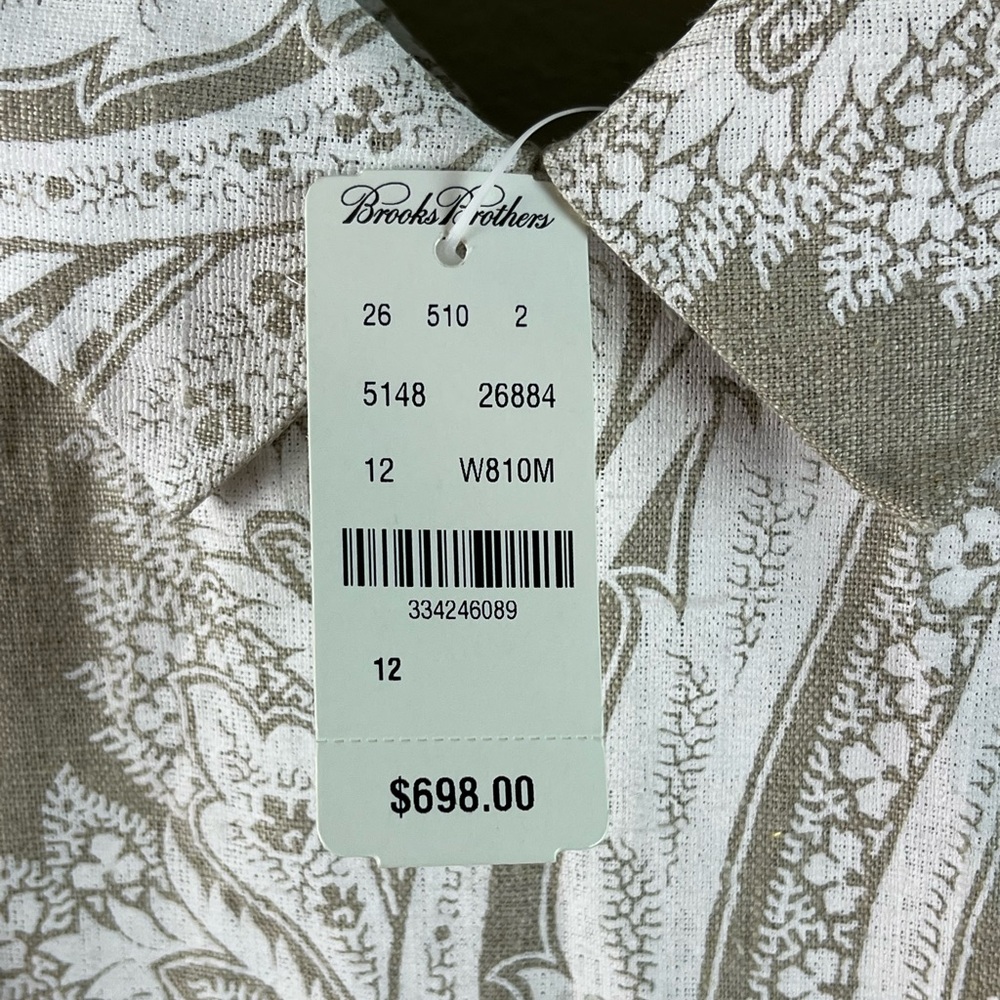 NWT ($698 retail) STUNNING Brooks Brothers Linen dress size 12 - tan and white - Picture 2 of 12